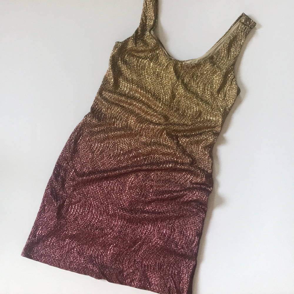 Charlotte Russe Metallic Gold to Burgundy Ombre Bodycon Mini Dress